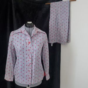 Vintage floral stripe shirt and wide leg pants set